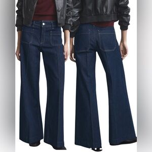 Mango MNG Dark Blue Wide Leg Jeans With Front Pockets Size 8